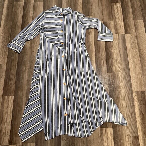 Soft Surroundings Dress Women’s S Standout Blue Striped Asymmetrical Hem Knit - Picture 1 of 8